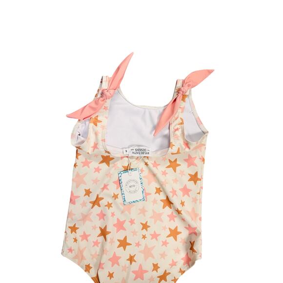 Girls Size 6 One-Piece Swimsuit – Star Print – Pink & Orange - Picture 4 of 11
